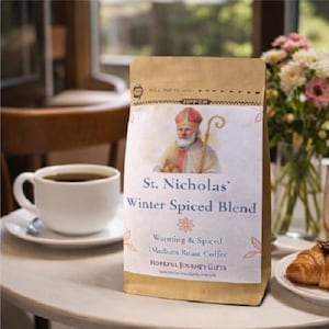 St. Nicholas’ Winter Spiced Coffee – Medium Roast with Cinnamon, Orange Peel, Ginger, Clove & Anise | Holiday Catholic Gift | 4 oz Ground image 1