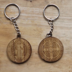 Wooden Keychain – St. Benedict Medal – Laser Engraved