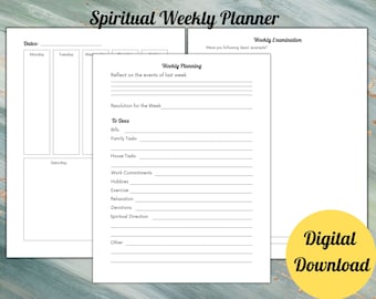 Catholic Spiritual Weekly Planner for Busy Mom Day tracker religious Dad Weekly Examine weekly reflection to do list