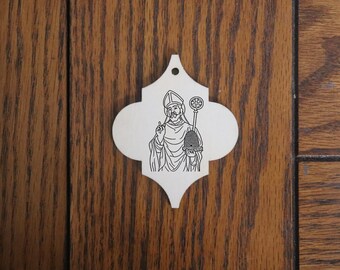 Décoration en bois Saint Ambroise, évêque de Milan - Cadeau catholique fait main