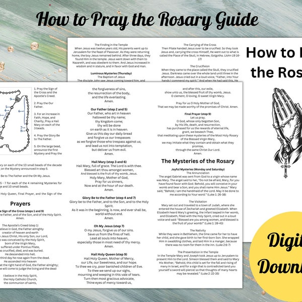 How to Pray the Rosary Guide, Catholic Devotional Booklet, Minimalist Beginner's Guide