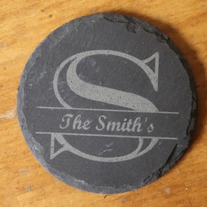 Custom Laser Engraved Slate Coasters – Set of 4 | Personalized Stone Drink Coasters | Housewarming, Wedding, Anniversary Gift