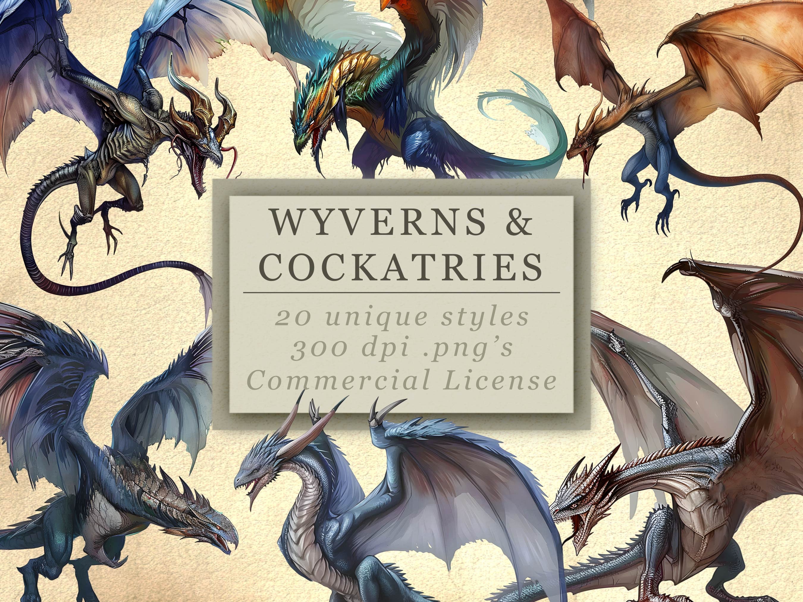 Enchanting Wyverns Cockatrices Clip Art Collection For Fantasy Art