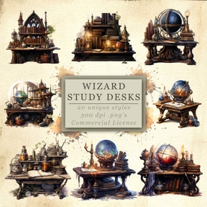 Enchanting Wizard Study Desk Clip Art Collection - Fantasy Dungeon Master Assets - Digital Download