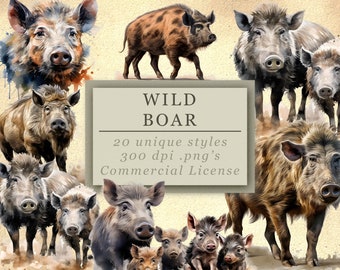 Wild Boar Clip Art Collection - High-Quality Digital Downloads for Art and Design, Commercial Use, 300 DPI