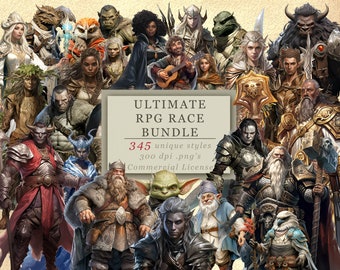 15 Packs! 345 PNGs! Ultimate Fantasy Race Clip Art Bundle for Art and Design, RPG Graphics, Character Design, Games Night, Game Master SVGs