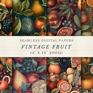 Vintage Fruit Digital Design Papers, Seamless Pattern, Printable Scrapbook, Repeating Pattern, Commercial use, Printable fabric
