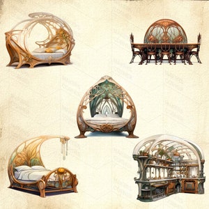 Art Nouveau Furniture Clip Art Collection Fantasy Rooms and Furniture Graphics Digital Download image 3