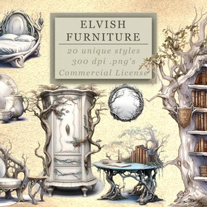 Fantastical Elvish Furniture Clip Art Collection for Fantasy Art and Design, Whimsical Enchanted Architecture, Digital Download