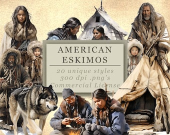 American Eskimos Clip Art Collection for Art and Design - Indigenous Tribe- Inuit People PNG&#39;s