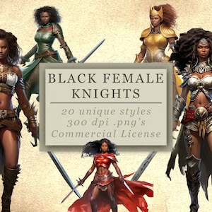 Colección de imágenes prediseñadas de caballeros negros para arte y diseño, mujeres negras de fantasía, guerreros afro, descarga digital