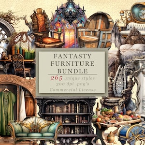 265 imagens! Pacote Ultimate Fantasy Furniture Clip Art para arte e design de fantasia, Game Master Assets, download digital