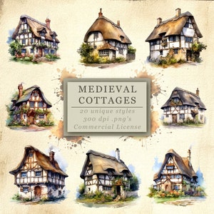 Medieval Cottages Clip Art Collection for Fantasy Art and Design, Tavern Architecture, Digital Download