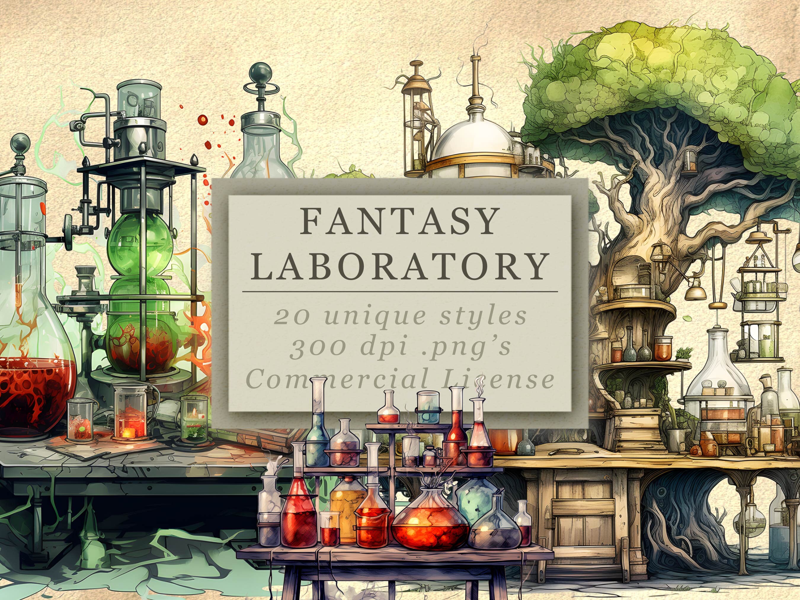 Aquarell Fantasy Labor Clip Art Sammlung - Fantasie Räume und Möbel ...