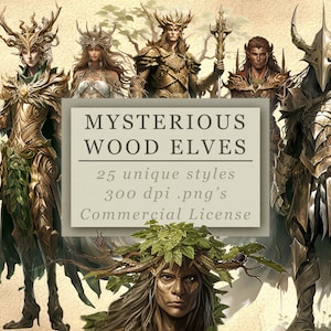 Misteriosa colección de imágenes prediseñadas de elfos del bosque para arte y diseño, gráficos RPG, noche de juegos, Game Master PNG, descarga digital SVG