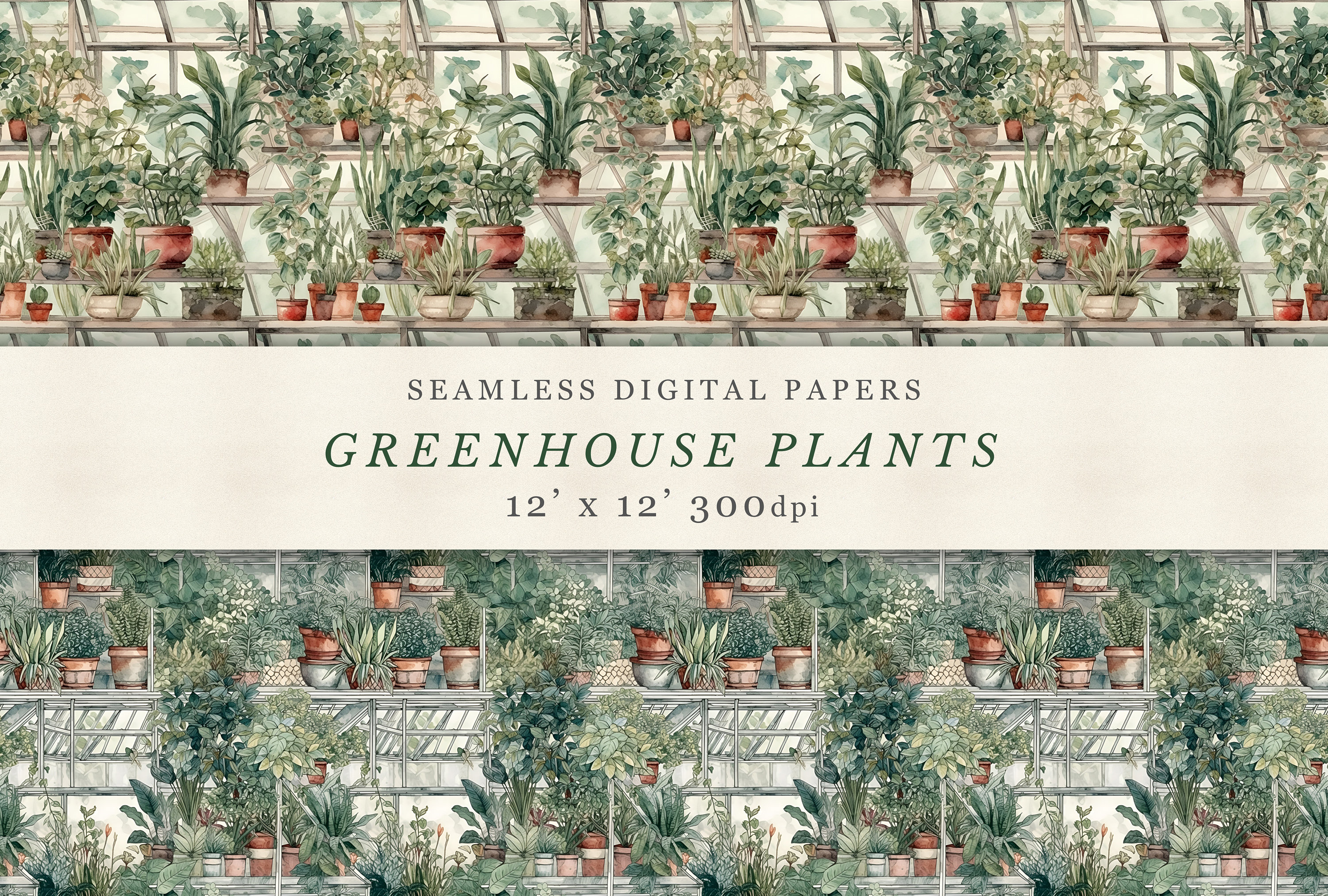 Greenhouse Pattern Greenhouse Plants Digital Design Papers, Seamless Pattern, Printable ...