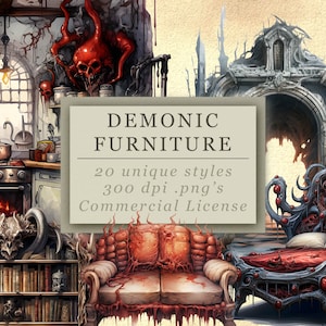 Collection de cliparts meubles démoniaques - chambres fantastiques et graphiques de meubles - téléchargement numérique