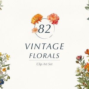 Watercolor Vintage Florals Clipart Bundle - Floral Elements - Floral Clipart - Wedding Clipart