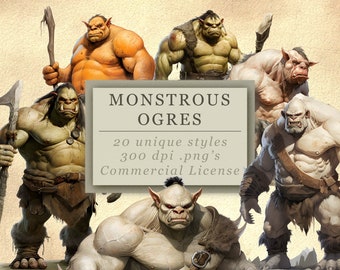 Monstrous Ogres Clip Art Collection for Art and Design, Games Night, Fantasy Art, Game Master PNG