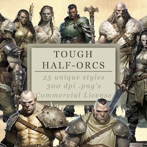 Tough Half-Orcs Clip Art-collectie voor kunst en design, RPG-graphics, Games Night, Game Master-png's, digitale download SVG