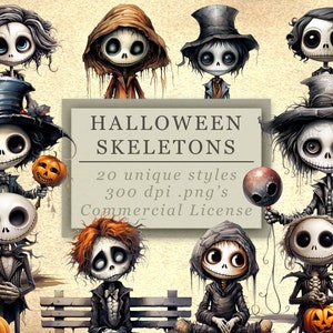 Halloween Skeletons Clip Art Collection for Art and Design, Halloween Graphics, Spooky Season PNG&#39;s, Digital Download, 300 DPI