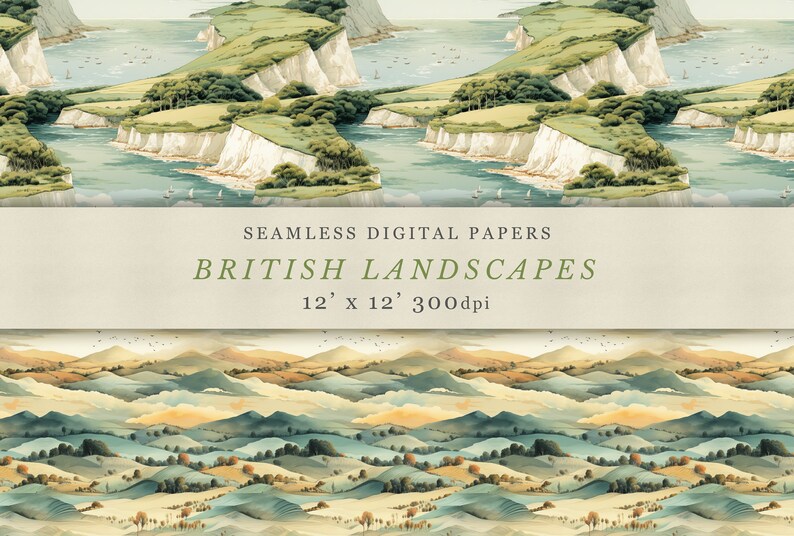 British Landscapes Digital Design Papers, Landscape Pattern, Scenic ...