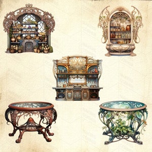 Art Nouveau Furniture Clip Art Collection Fantasy Rooms and Furniture Graphics Digital Download image 7