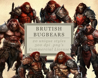 Brutish Bugbears Clip Art Collection for Art and Design, Games Night, Fantasy Art, Game Master PNG