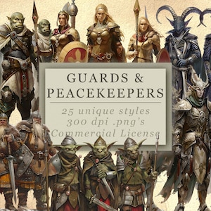 RPG Guards & Peacekeepers NPC Clip Art Collection para arte y diseño, Noche de juegos, Game Master PNG's, Descarga digital