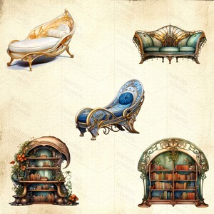 Art Nouveau Furniture Clip Art Collection Fantasy Rooms and Furniture Graphics Digital Download image 6