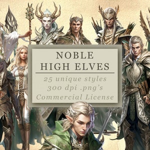 Noble High Elves Clip Art Collection for Art and Design, RPG Graphics, Games Night, Game Master PNG&#39;s, Digital Download SVG