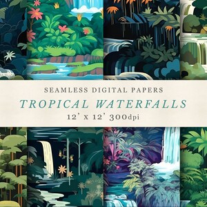 Tropical Waterfalls Digital Papers, Seamless Pattern, Illustration, Repeating Pattern, Commercial use, Printable fabric, Graphic Design