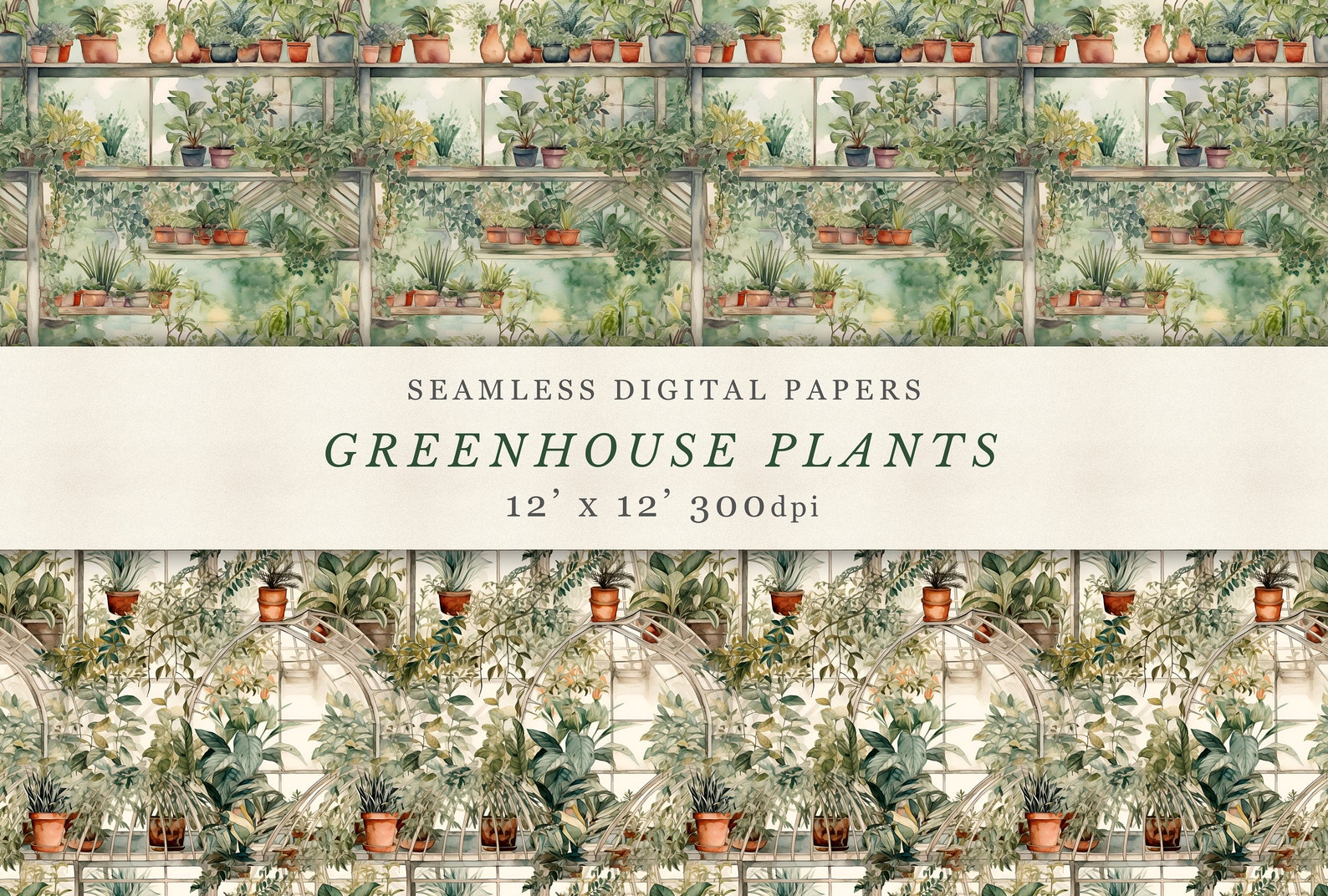 Greenhouse Plants Digital Design Papers, Seamless Pattern, Printable ...