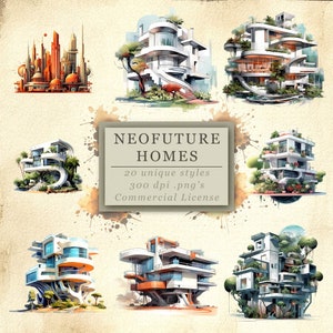 Neofuture Homes Clip Art Collection for Fantasy Art and Design, Futuristic Architecture, Digital Download