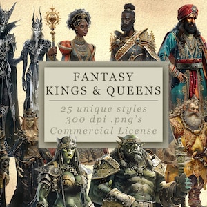 RPG Fantasy Kings & Queens NPC Clip Art Collection para arte y diseño, Noche de juegos, Game Master PNG, Descarga digital