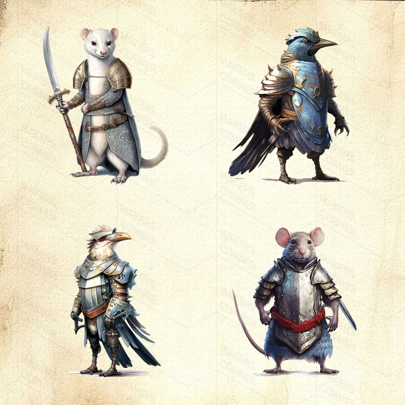 Critter Knights Clip Art Collection for Art and Design, Fantasy Animals ...