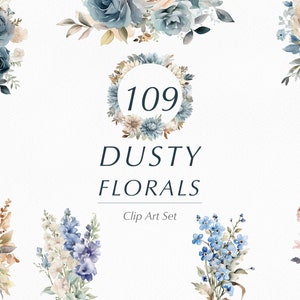 Watercolor Dusty Floral Clipart Bundle - Wedding Elements - Floral Clipart