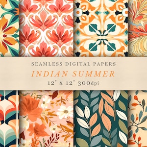 Indian Summer Digital Design Papers, Seamless Pattern, Repeating Pattern, Commercial use, Printable fabric