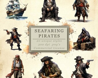 Seafaring Pirates Clip Art Collection for Art and Design, Digital Download