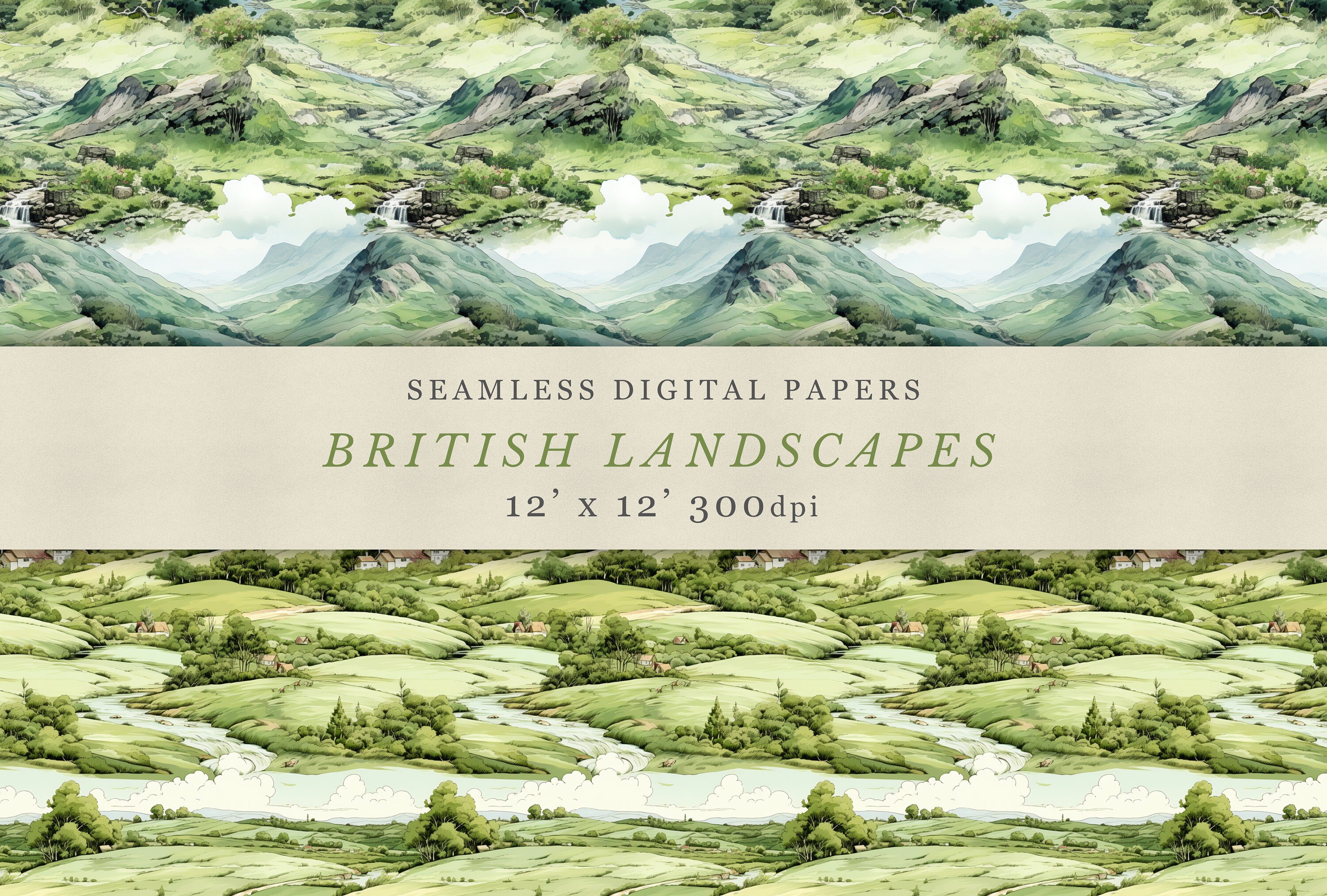 British Landscapes Digital Design Papers, Landscape Pattern, Scenic ...