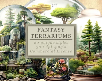 Magical Terrarium Clipart Bundle: Add Whimsical Charm to Your Designs with this Fantasy Collection