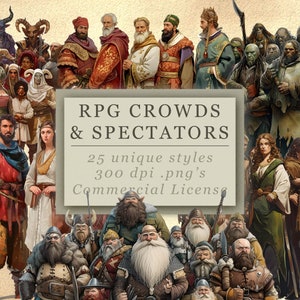 Coleção de clipart de multidões e espectadores de RPG NPC para arte e design, noite de jogos, Game Master PNG's, download digital