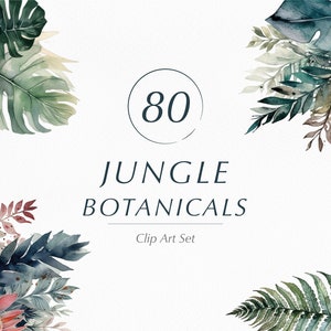 Watercolor Jungle Clipart Bundle - Tropical Elements - Jungle Leaves - Jungle Clipart - Tropical-Frames - Enchanting Jungle Delights