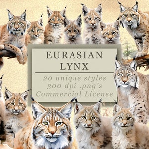 Eurasian Lynx Clip Art Collection - High-Quality Digital Downloads for Art and Design, Commercial Use, 300 DPI