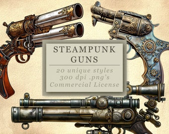 Coleção de clipart de armas Steampunk para arte e design de fantasia, Scrapbooking Journalling, download digital