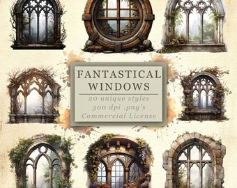 Fantastical Windows Clip Art Collection for Fantasy Art and Design, Whimsical Enchanted Architecture, Digital Download, Commercial Use