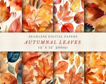 Autumnal Leaves Digital Design Papers, Seamless Pattern, Leaf Art, Printable Scrapbook, Repeating Pattern, Commercial use, Printable fabric