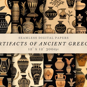 Artifacts of Ancient Greece, Papiers de conception numérique, Motif transparent, Art de feuilles, Scrapbooking imprimable, Répétition de motif, Usage commercial