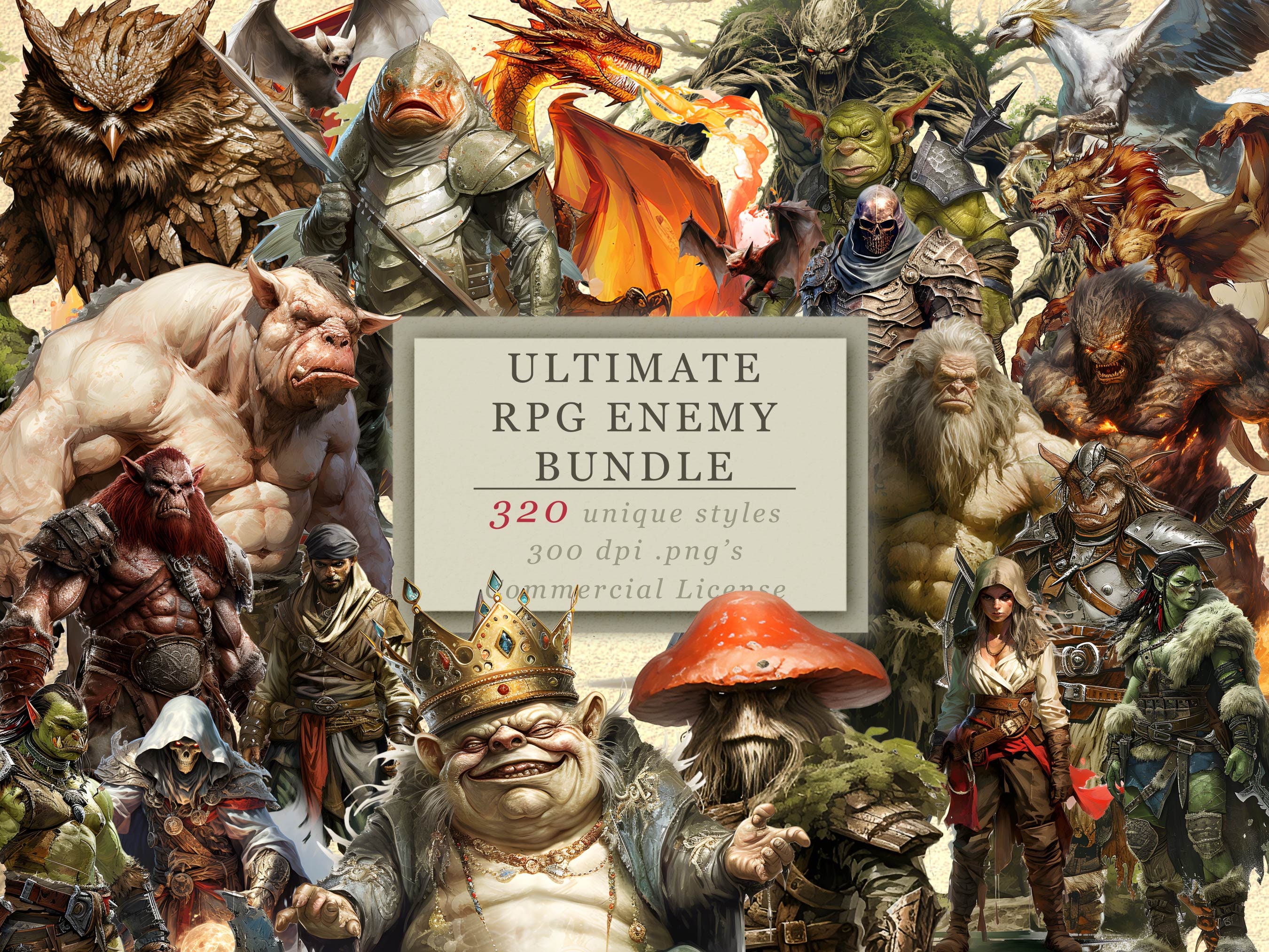 16 pacotes! 320 PNGs! Ultimate RPG Enemy Clip Art Bundle para arte e design, gráficos de RPG, design de personagens, construção de mundos, Game Master SVGs