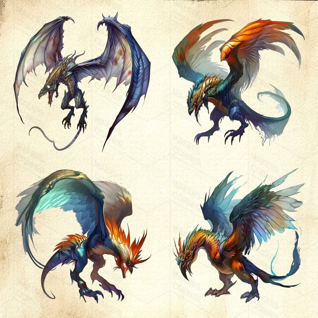Enchanting Wyverns Cockatrices Clip Art Collection For Fantasy Art